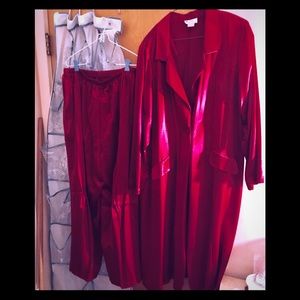 JoRo Red Satin Duster & Pants Suit